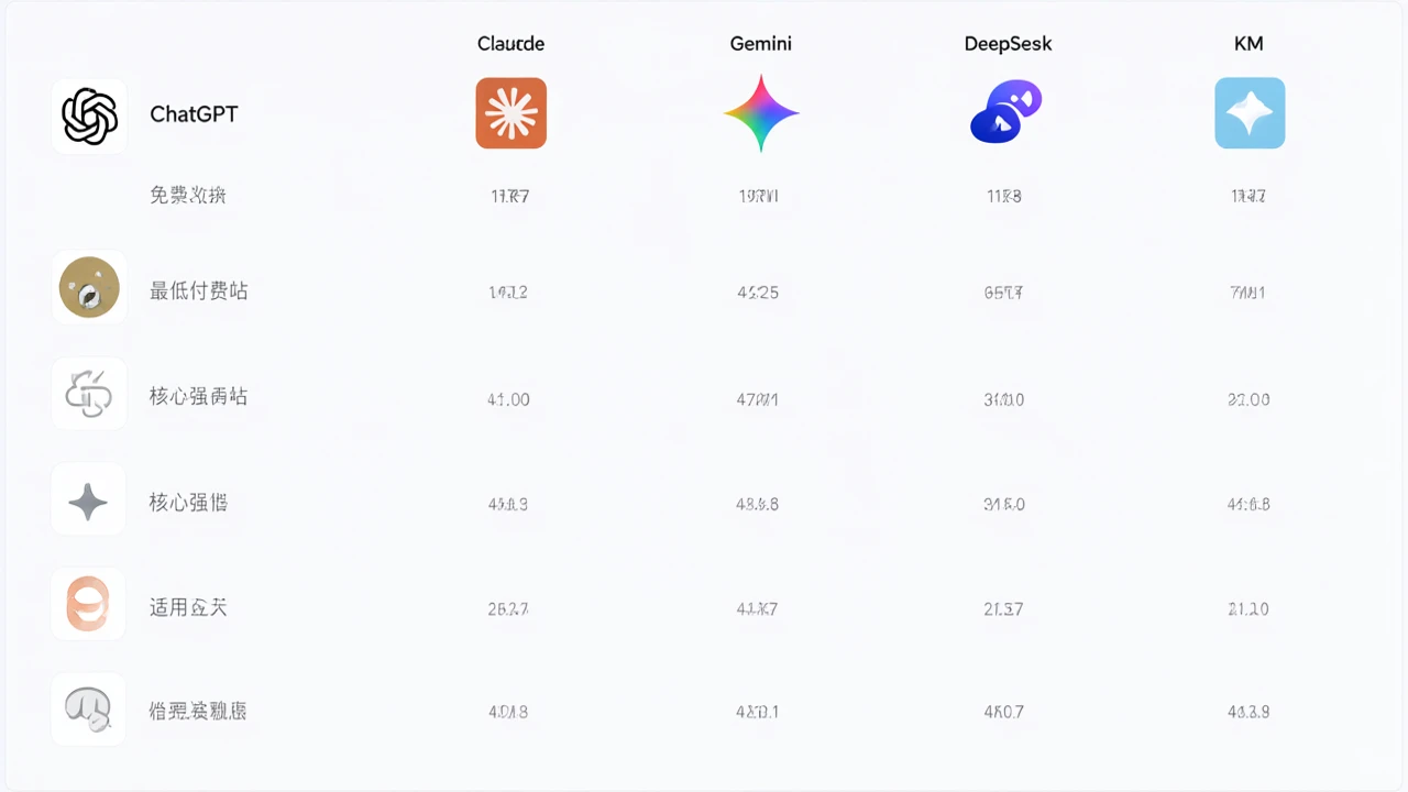 主流AI助手怎么搭配最省钱:按任务和预算选用ChatGPT、Claude、Gemini与国产模型插图1 六款主流AI助手的选型对比信息图